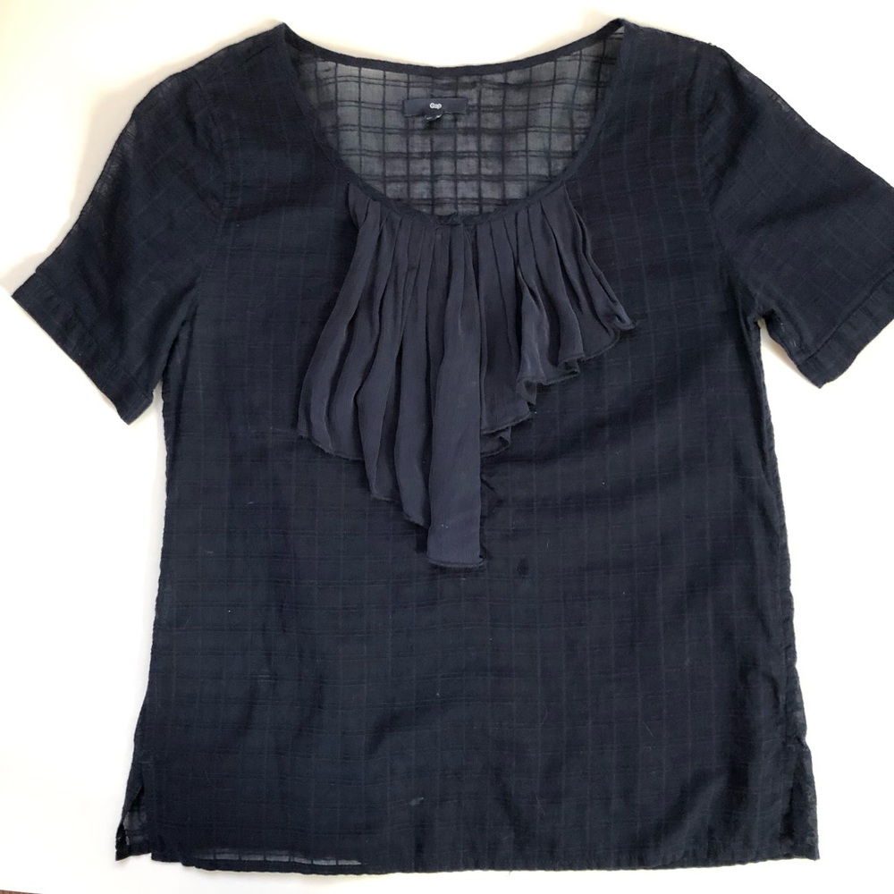 Gap Navy Blue windowpane cotton linen shirt